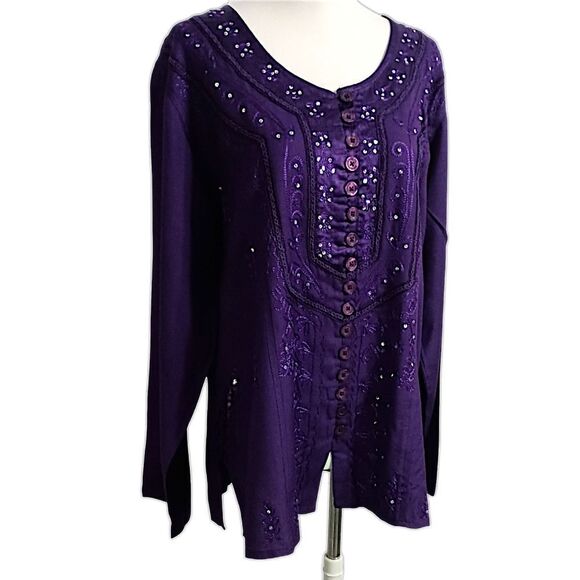 Antthony Design Original Sequin Tunic M NEW Purple Top Embroidery Boho Witchy - Picture 3 of 16